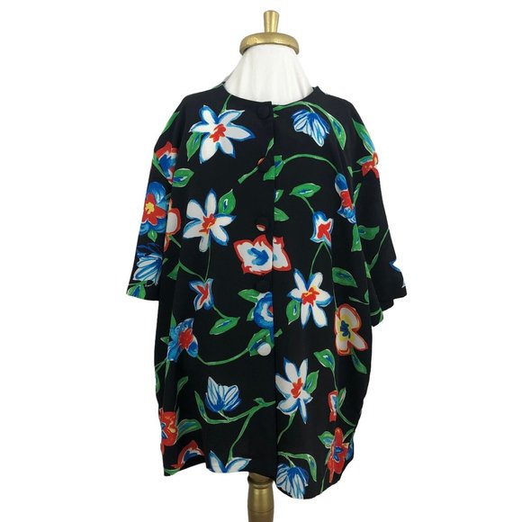 Vintage Rikki Sue Floral  Resort Top Retro Blouse Button Down Shirt 2XL - Picture 1 of 8